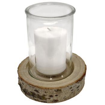 Preview: Kerzenglas auf Holzsockel - Windlicht Natur mit Echtholzrinde & Glas - Ø 10x13.5cm / Ø 15x4cm - Für Innen & Aussen - Dekoration & Geschenk