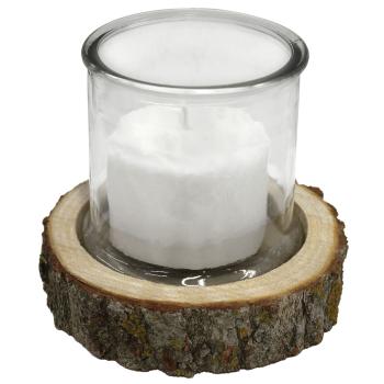 Preview: set di 2 vasi per candele su base di legno, lanterna naturale, bianco, Ø 13 x 13 cm, Ø 18 x 4 cm