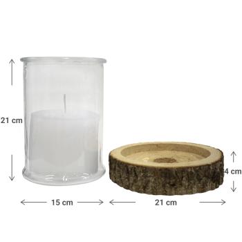 Preview: lot de 2 verres à bougie sur socle en bois, photophore Nature, blanc, marron, Ø 15 x 21 cm, Ø 21 x 4cm Preview: lot de 2 verres à bougie sur socle en bois, photophore Nature, blanc, marron, Ø 15 x 21 cm, Ø 21 x 4cm