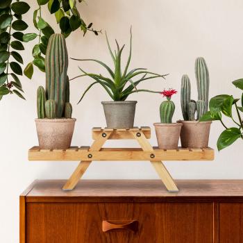 Preview: Portafiori in bambù, scaffale per piante 3 ripiani su 2 livelli, marrone, 17 x 51,5 x 15 cm