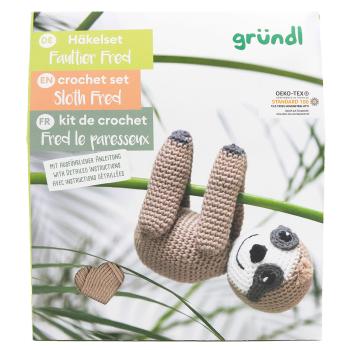 Preview: Häkel Set Faultier komplett - DIY Kreativset mit Garn, Nadel, Füllmaterial & Anleitung - Für Anfänger & Fortgeschrittene ab 12 Jahren - ca. 14cm Höhe