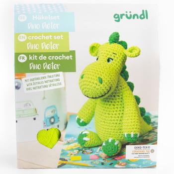 Preview: Crochet set dinosaur with yarn, needle, filling material and instructions, creative set crochet