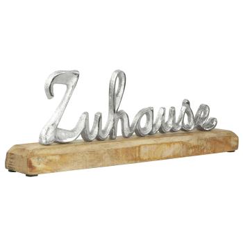 Preview: Lettering “Zuhause“, display stand mango wood and aluminum, silver, brown, 30 x 10 x 5 cm