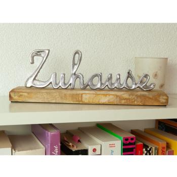 Preview: Lettering “Zuhause“, display stand mango wood and aluminum, silver, brown, 30 x 10 x 5 cm