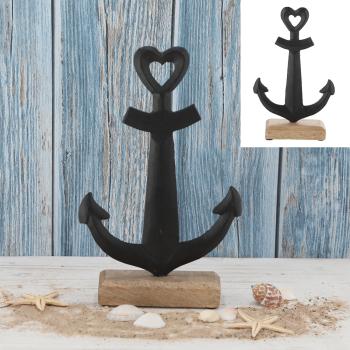 Preview: Deko Anker schwarz auf Mangoholz – Maritimer Aufsteller für Zuhause, Bad & Ladengeschäfte – Robustes Aluminium 11x17x5cm – Vielseitig kombinierbar