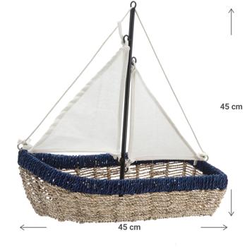 Preview: Cesto portaoggetti, decorazione, nave a vela, L 45 x L 20 x H 45 cm