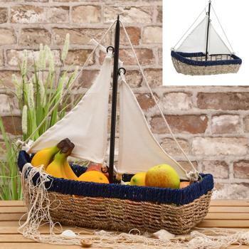 Preview: Cesto portaoggetti, decorazione, nave a vela, L 45 x L 20 x H 45 cm