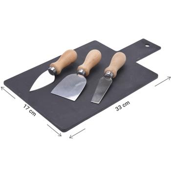 Preview: Plateau à fromages en ardoise avec 3 couteaux à fromage, 33 x 17 x 0,4 cm