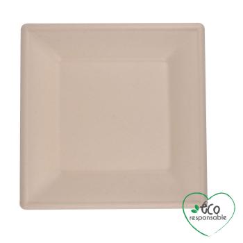 Preview: Set di 24 piatti quadrati in canna da zucchero, biodegradabili, 20 x 20 cm