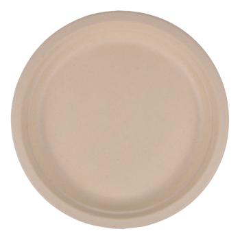 Preview: Zuckerrohr Teller rund 24er-Set - Biologisch abbaubar & kompostierbar - 22 cm Ø - Für heisse/kalte Speisen, Mikrowelle, Gastronomie & Events