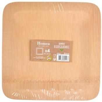 Preview: Set di 4 piatti monouso in bambù, quadrati, piatti, 23 cm