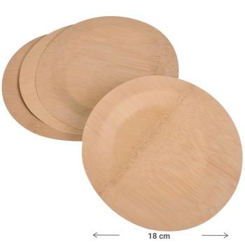 Preview: Bambus Einwegteller 4er-Set - Biologisch abbaubar & umweltschonend für Picknick & Party - Rund, flach, Ø 18 cm - Ideal für Salate, Hauptspeisen & Catering