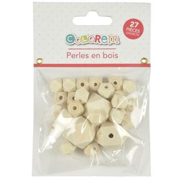 Preview: Perles en bois avec trou pour enfiler et bricoler, diamant, 27 pièces