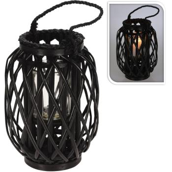 Preview: Lanterne en rotin avec insert en verre, noir, photophore avec anse, Ø 25 x H 30 cm