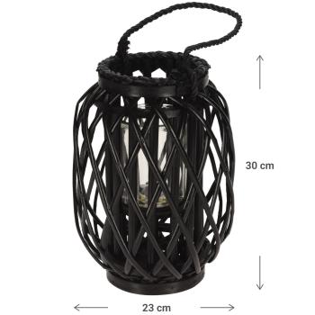 Preview: Lanterne en rotin avec insert en verre, noir, photophore avec anse, Ø 25 x H 30 cm