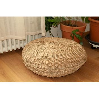 Preview: Sitzpouf gross aus Schilf - Rundes Bodenkissen für gemütliche Sitzecken - Natur 58x58x20cm - Skandinavisch Boho Vintage Landhaus