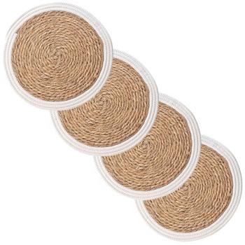 Preview: 4er Tischsets aus Stroh-Geflecht - Platzdeckchen mit eleganter Baumwollumrandung - Braun/Weiss, Ø 38cm - Stabiler & langlebiger Schutz für Ess-/Couchtische Preview: 4er Tischsets aus Stroh-Geflecht - Platzdeckchen mit eleganter Baumwollumrandung - Braun/Weiss, Ø 38cm - Stabiler & langlebiger Schutz für Ess-/Couchtische
