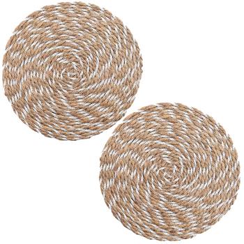 Preview: 2er Tischsets aus Stroh-Polyester-Geflecht - Rundes Platzdeckchen für Esstisch - Braun-Weiss, Ø 38 cm - Schutz vor Kratzern & Flecken Preview: 2er Tischsets aus Stroh-Polyester-Geflecht - Rundes Platzdeckchen für Esstisch - Braun-Weiss, Ø 38 cm - Schutz vor Kratzern & Flecken