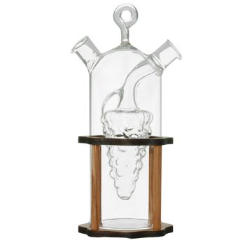 Preview: Distributeur moderne d‘huile et de vinaigre 2en1 : verre & bois d‘olivier, Design tendance - Finition de haute qualité & belle forme, pour servir avec style