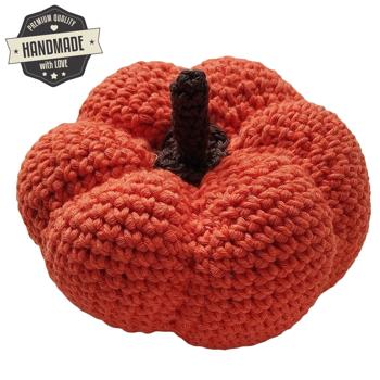 Preview: Zucca decorativa grande, arancione, fatta a mano, zucca all‘uncinetto, Ø 9 cm