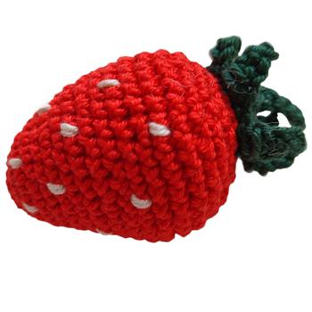 Preview: Häkel Erdbeere handgemacht - Rote Deko-Erdbeere 7 cm aus 100% Baumwolle - Liebevolle Handarbeit europäischer Familienbetriebe
