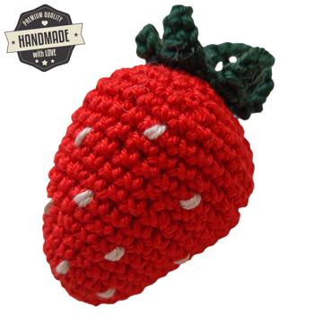 Preview: Häkel Erdbeere handgemacht - Rote Deko-Erdbeere 7 cm aus 100% Baumwolle - Liebevolle Handarbeit europäischer Familienbetriebe