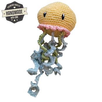 Preview: Häkel-Qualle Kuscheltier für Kinder - Handgemacht in Europa - 22 cm - 100% Baumwolle - Liebevoll gehäkelt für Spiel & Spass - Süsses Geschenk