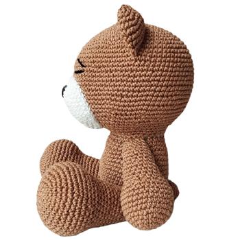 Preview: Lovingly handmade crocheted bear, 27 cm, brown and white - Unique cuddly toy for children, fluffy playmate to cuddle