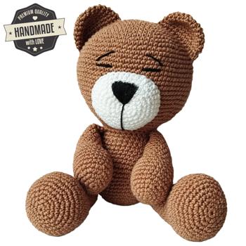 Preview: Lovingly handmade crocheted bear, 27 cm, brown and white - Unique cuddly toy for children, fluffy playmate to cuddle