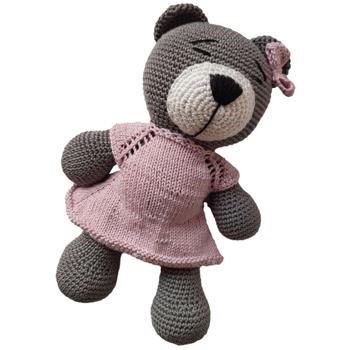 Preview: Häkel-Bär – Süsses Kuscheltier für Kinder & Babys – Handgefertigt aus Baumwolle – 27cm grau/rosa – Europäischer Familienbetrieb