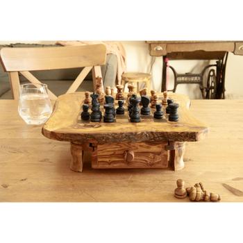 Preview: Scacchiera con pezzi, 100% legno d‘ulivo, con cassetto, L 30 x L 30 cm
