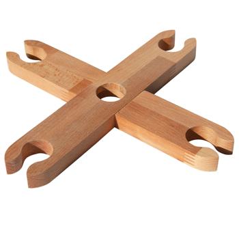 Preview: Weinglashalter Holz - Flaschen-Halterung für 4 Gläser aus Buchenholz - Lebensmittelgerecht geölt - 30x30cm Natur/Braun - Stilvolle Weindekoration