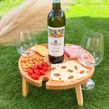 Preview: Planche à servir et à vin avec pieds et support pour verres, hêtre, brun, Ø 35 cm