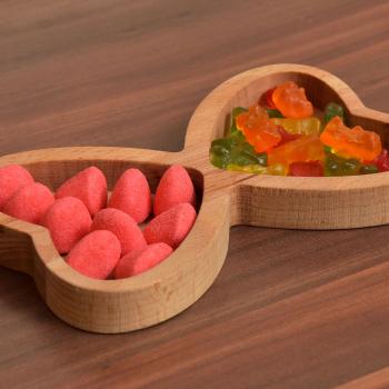 Preview: Doppelherz-Servierschale aus Holz, Buche, Braun, 20 x 15 cm