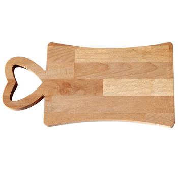 Preview: Dekoratives Holzbrett mit herzförmigem Griff, Buche, Braun, Masse: 40x20 cm