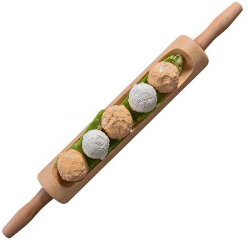 Preview: Ciotola a forma di mattarello, faggio, legno ondulato, marrone, 50 x 10 cm