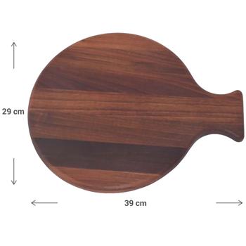 Preview: Round chopping board with handle, walnut wood, 39 x 29 x 1.6 cm