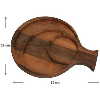 Preview: Servierbrett aus Walnussholz - Fischform mit 3 Fächern für Speisen, Tapas, Snacks & Apéro - 39x29x16cm - Handgefertigt, robust, edel & lebensmittelecht