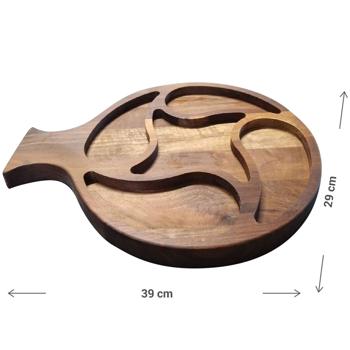 Preview: Servierbrett aus Walnussholz - 5 Fächer Fischform für Speisen Tapas Snacks - 39x29x16cm - Robust, edel, handgefertigt in Europa, lebensmittelecht