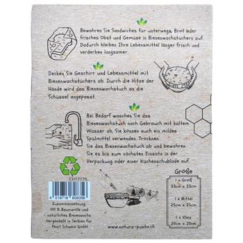 Preview: Panni di cera d‘api, 3 pezzi, forma rotonda, disegno di fiori rossi