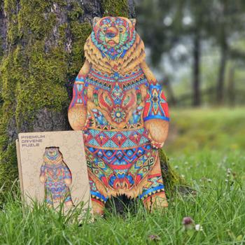 Preview: Buntes Holzpuzzle Bär 157-Teile - Schillerndes Tier-Puzzle - Fördert Konzentration & Kurzzeitgedächtnis - 25x50cm - Inkl. Tier-Extras