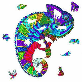 Preview: Buntes Holzpuzzle Chamäleon - 171 Teile Tier-Puzzle mit Tier-Extras - Schillernde Farben & Hand-Augen-Koordination - 30x36cm - HDF