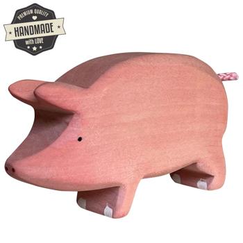Preview: Maiale animale in legno, fatto a mano, 10 x 6 x 3 cm