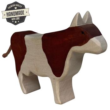 Preview: Holztier Kuh handgefertigt - Nachhaltiges Holzspielzeug für Kinder - Fördert Fantasie & Kreativität - Aus Lindenholz mit Bio-Ölen, 12x10x3 cm