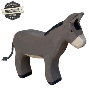 Preview: Holztier Esel handgefertigt - nachhaltiges Lernspielzeug fördert Kreativität & Fantasie - 14x10x3 cm aus europäischer Linde, Bio-Öle & wasserbasierte Farben