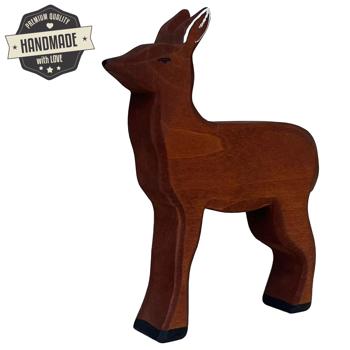 Preview: Holztier Reh - Handgefertigt, nachhaltig mit Bio-Ölen poliert - 11x13x2,5 cm - Fördert Fantasie & Spielspass - Lindenholz aus Serbien - Für Kinder & Krippe