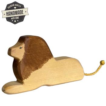 Preview: Leone animale in legno, fatto a mano, 16 x 9 x 3 cm