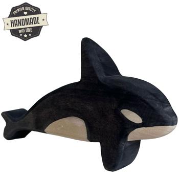 Preview: Holztier Orka - Handgefertigt aus Linde, nachhaltig & poliert mit Bio-Ölen - 20x11x3cm - Ideales Holzspielzeug für Kindergeburtstag & Weihnachten