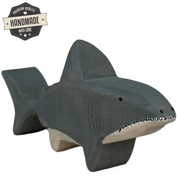 Preview: Squalo animale in legno, fatto a mano, 16 x 8 x 3 cm
