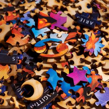 Preview: Sternzeichen Holz Puzzle Krebs - Meditative Entspannung & Gedächtnistraining - Birkenholz, 180 Teile, Ø 24 cm - Geschenkidee für Astrologie-Fans